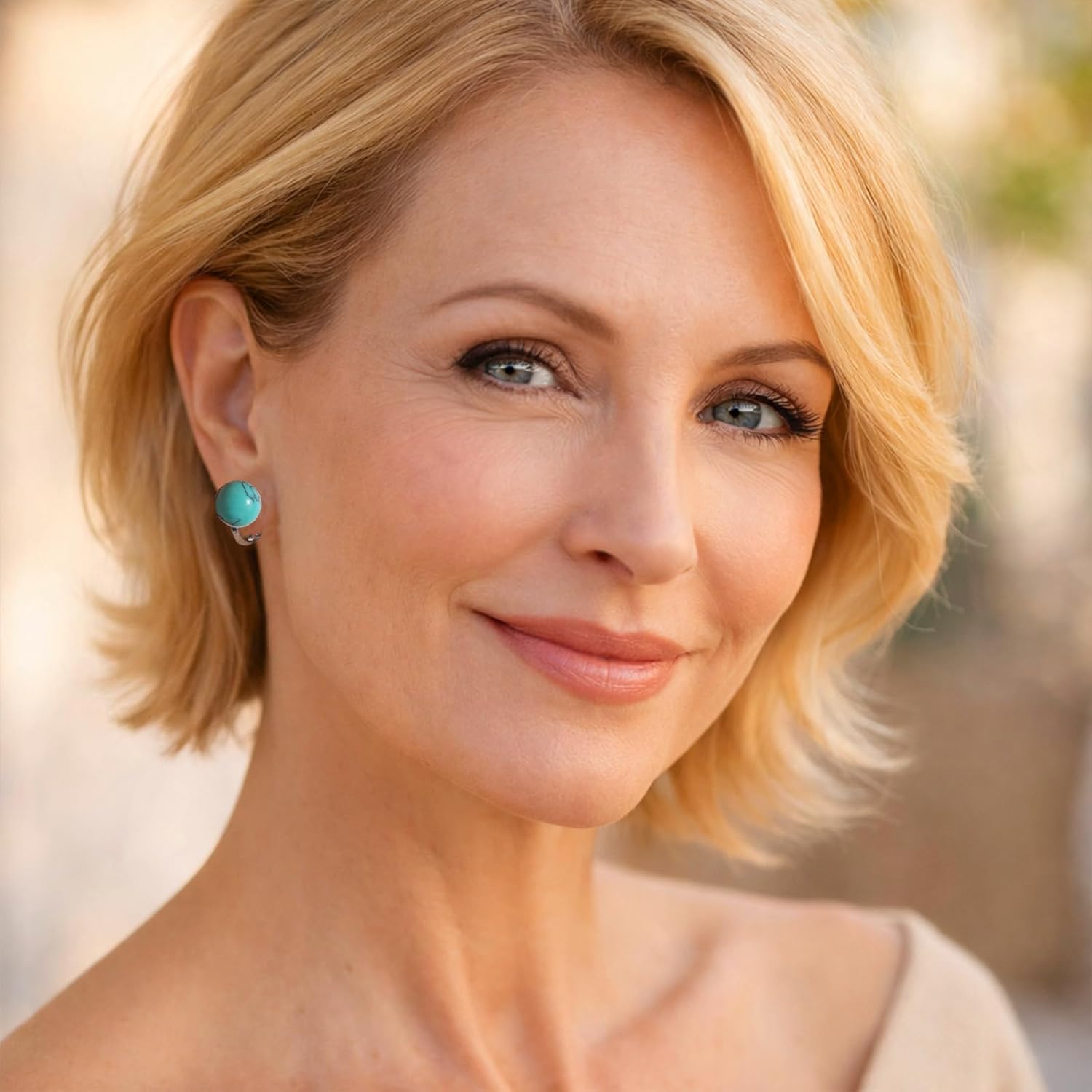 Turquoise Clip On Earrings for Women, Non Pierced Earrings Silver, Natural Blue Stone Stud Earrings, Hypoallergenic Lightweight Jewelry