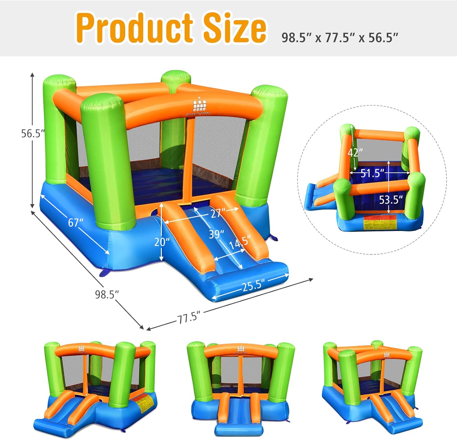 Costzon Inflatable Bounce House, Toddler Bouncy House for Indoor Outdoor Party Family Fun with Slide, Oxford Cloth, Portable Toddler Mini Bounce House for Kids Backyard Birthday Gifts