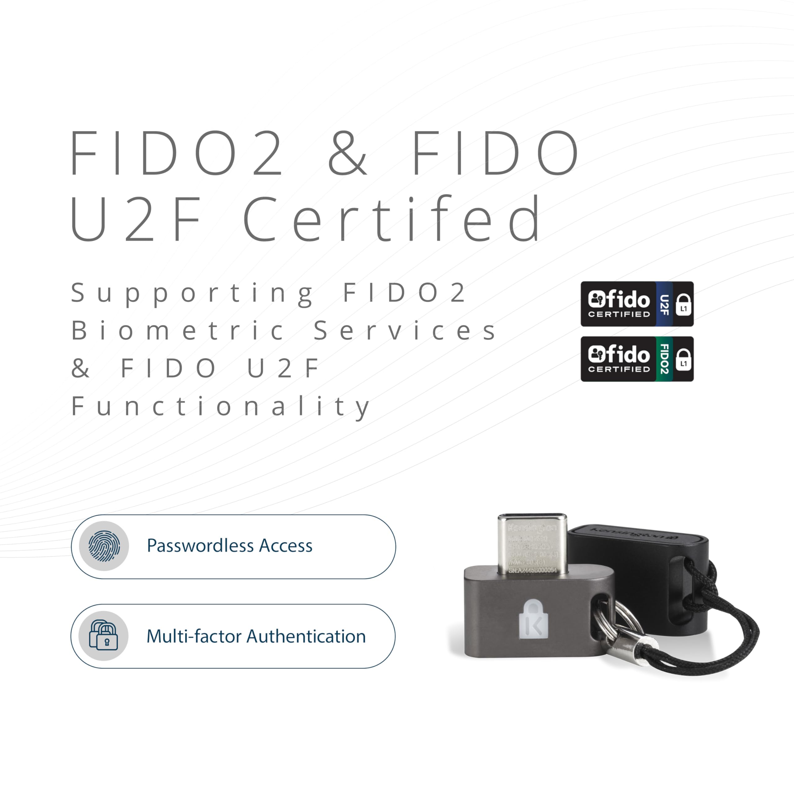 Kensington VeriMark Guard Llave de Seguridad USB-C con Huella FIDO2 | WebAuthn/CTAP2 y FIDO U2F, para Google, Microsoft, PC, tabletas e iPad