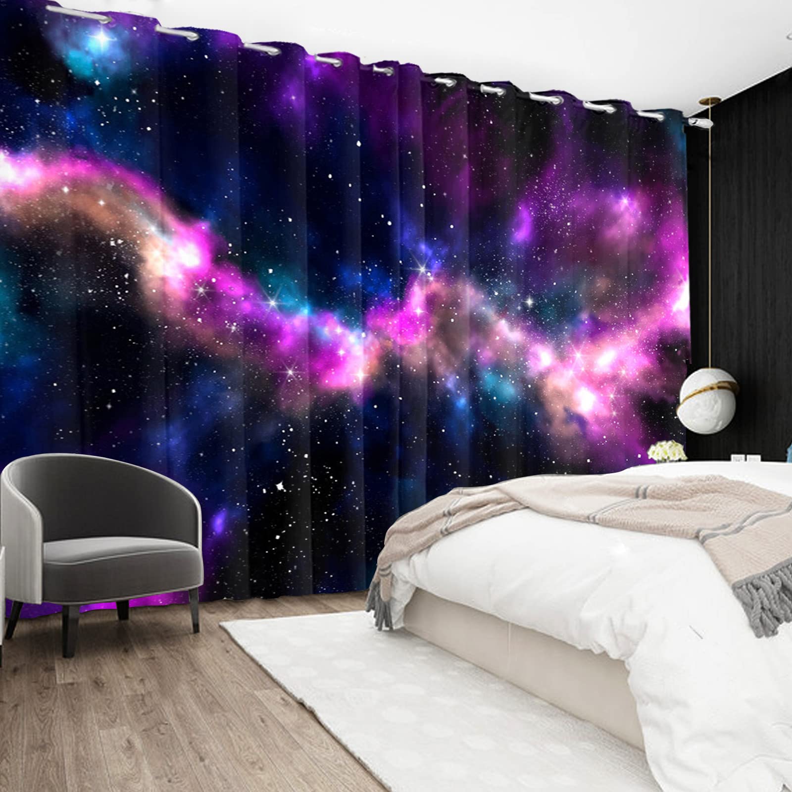132x214cm Galassia Tenda della finestra Spazio Viola Stellato Notte Cielo Tende per finestre Universo Pianeta Tende opache per camera letto Isolamento termico Tenda oscurante, 2 pannelli