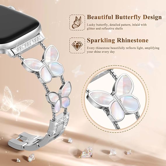 Apple Watch Bantları ile Uyumlu Metal Kayış Kadınlar için 38mm 40mm 42mm 41mm 44mm 45mm 46mm 49mm, Şık Sevimli İnce Bileklik İnce Metal Kayış iWatch Serisi 10 9 8 7 6 5 4 3 Ultra SE 2 1 için