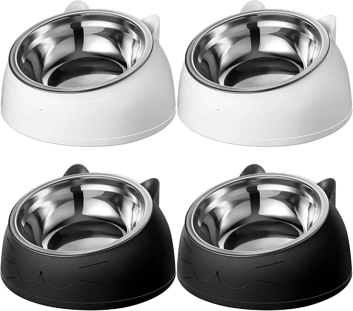 Irenare Elevated Cat Bowls 4 Pack, Stainless Steel Slanted Food Dishes 7oz, Raised Pet Bowls for Cats Small Breeds, Ergonomic Kitten Puppy Feeding Set for Digestion Health Easy Clean