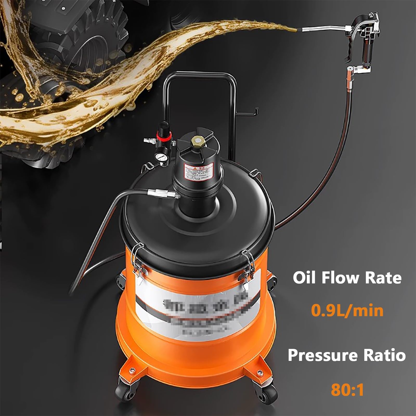 Portátil Bomba de Aire a Alta Presión para Grasa de 40 L | 0,9 L/min, Pistola Universal, Relación de Presión: 80:1, para Aceite de Alta Temperatura