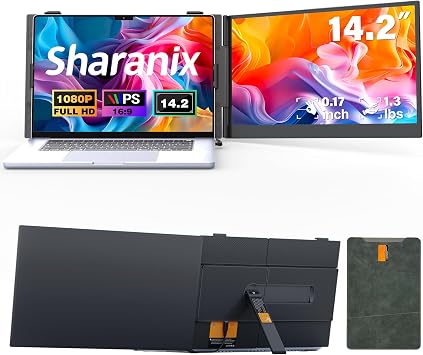14.2" Laptop Screen Extender, 1.3lbs Ultra-Light Laptop Monitor Extender Dual Screen with 1080P FHD IPS, USB-C/HDMI Plug n Play Portable Monitor for Laptops 13-17" Win/Mac/Chrome/Android