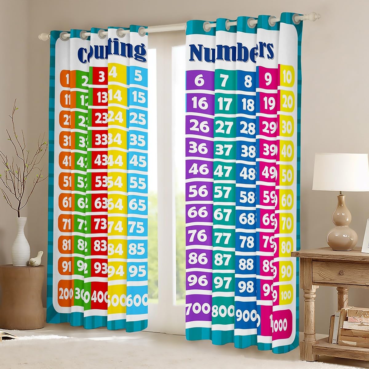 Homemissing Numbers Alphabet Window Curtains Educational Learning Darkening Dreapes for Kids Boys Girls Numbers Blackout Curtains Learning Time Window Treatments (2 Panels,W52*L63) - Image 2