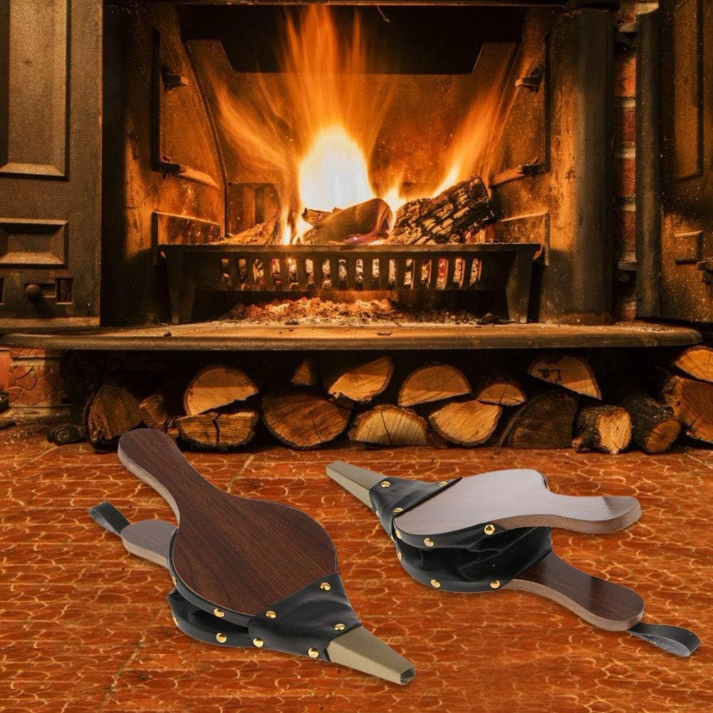 Wood Bellows for Fireplace and Grill, Small BBQ Bellows Manual Wood Air Blower with Hanging Strap, for Outdoor Cooking, Picnic, Camping (Style A)