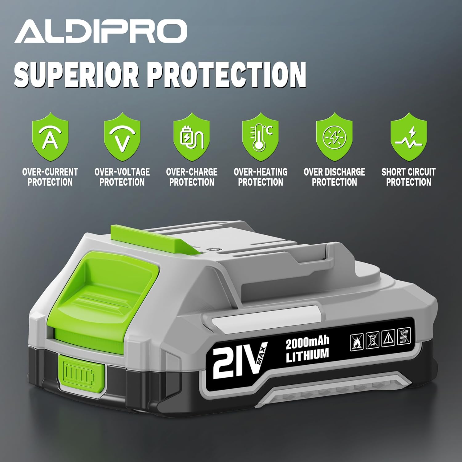 21V Max Lithium-Ion Battery 2.0 Ah Upgraded LED Power Display with Automatic Protection Function (AD-2.0AH) - Image 3