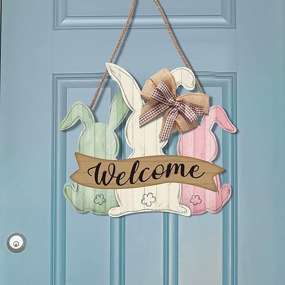 Welcome Door Sign - Easter Door Decorations Wreath Easter Hanging Plaque