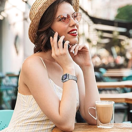 Vista 17 de Correa brillante y funda compatible con Fitbit Versa 4/Fitbit Sense 2 para mujer, pulsera de metal de acero inoxidable de repuesto para Fibit Sense