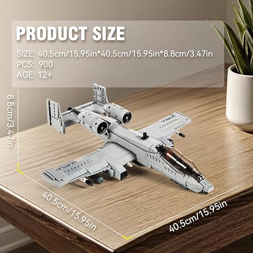 Miniatura 2 de DAHONPA A10 Warthog Attack Plane Military Series Juego de ladrillos de construcción (900 piezas) de combate de la Fuerza Aérea, juguete de bloques