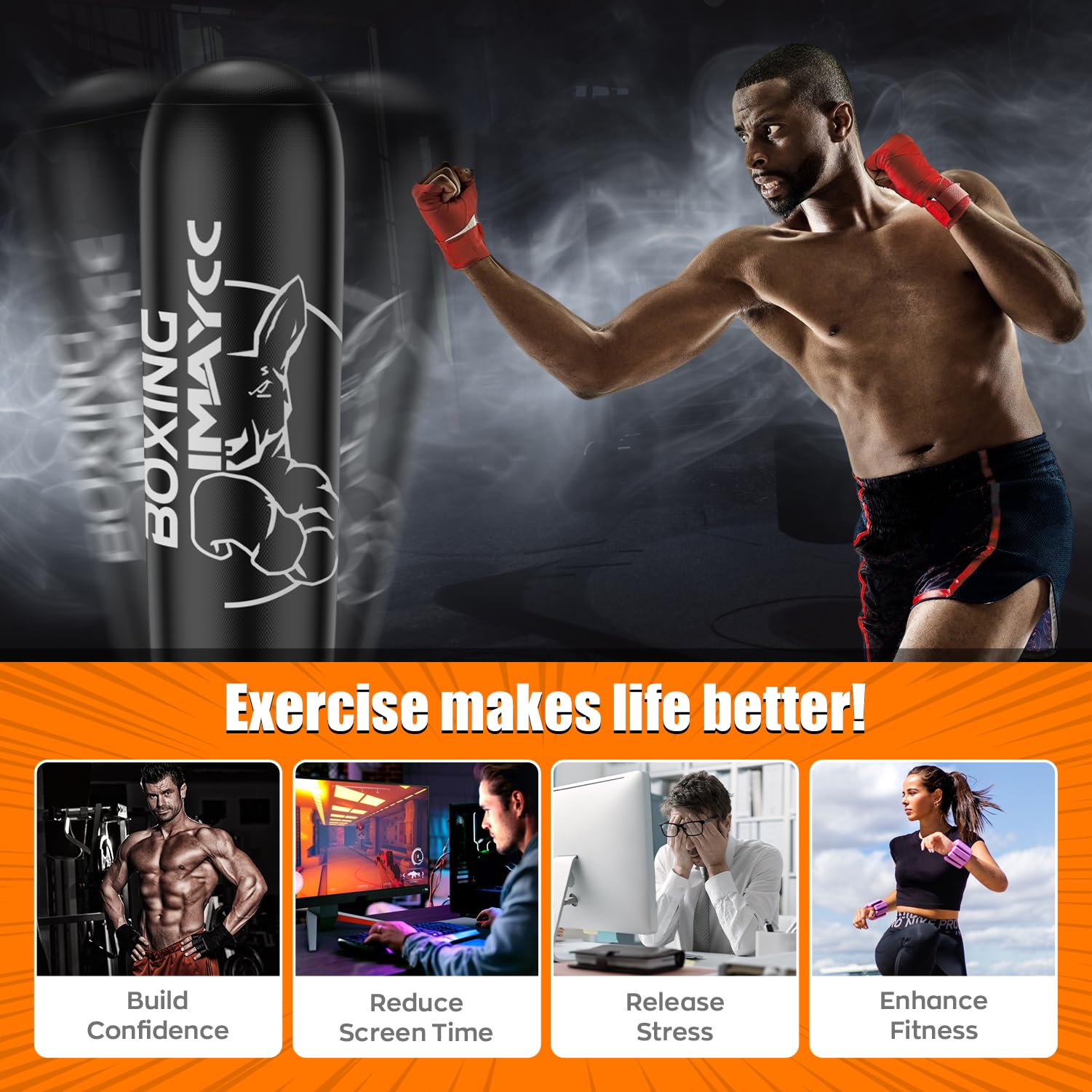 Sacco da boxe autoportante per adulti e adolescenti, sacco da boxe in PVC ispessito da 180 cm per adulti, sacco da boxe pesante, sacchi da kickboxing per muay thai, mamme, allenamento di boxe, fitness