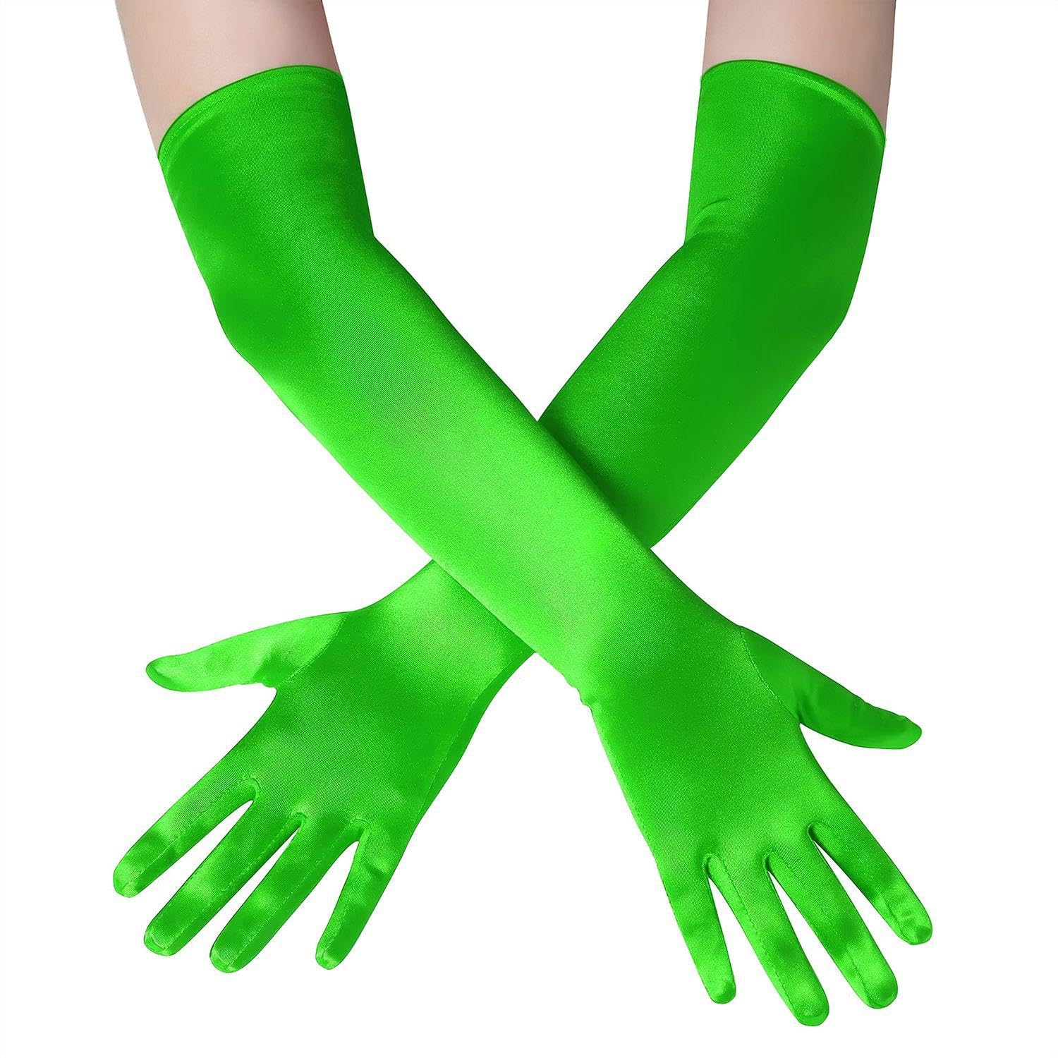 TVSVKWE 1 Pair Of Green Satin Stretch Long Gloves, Classic And Fashionable, Simple Solid Color Gloves for Women Party Dress Accessories