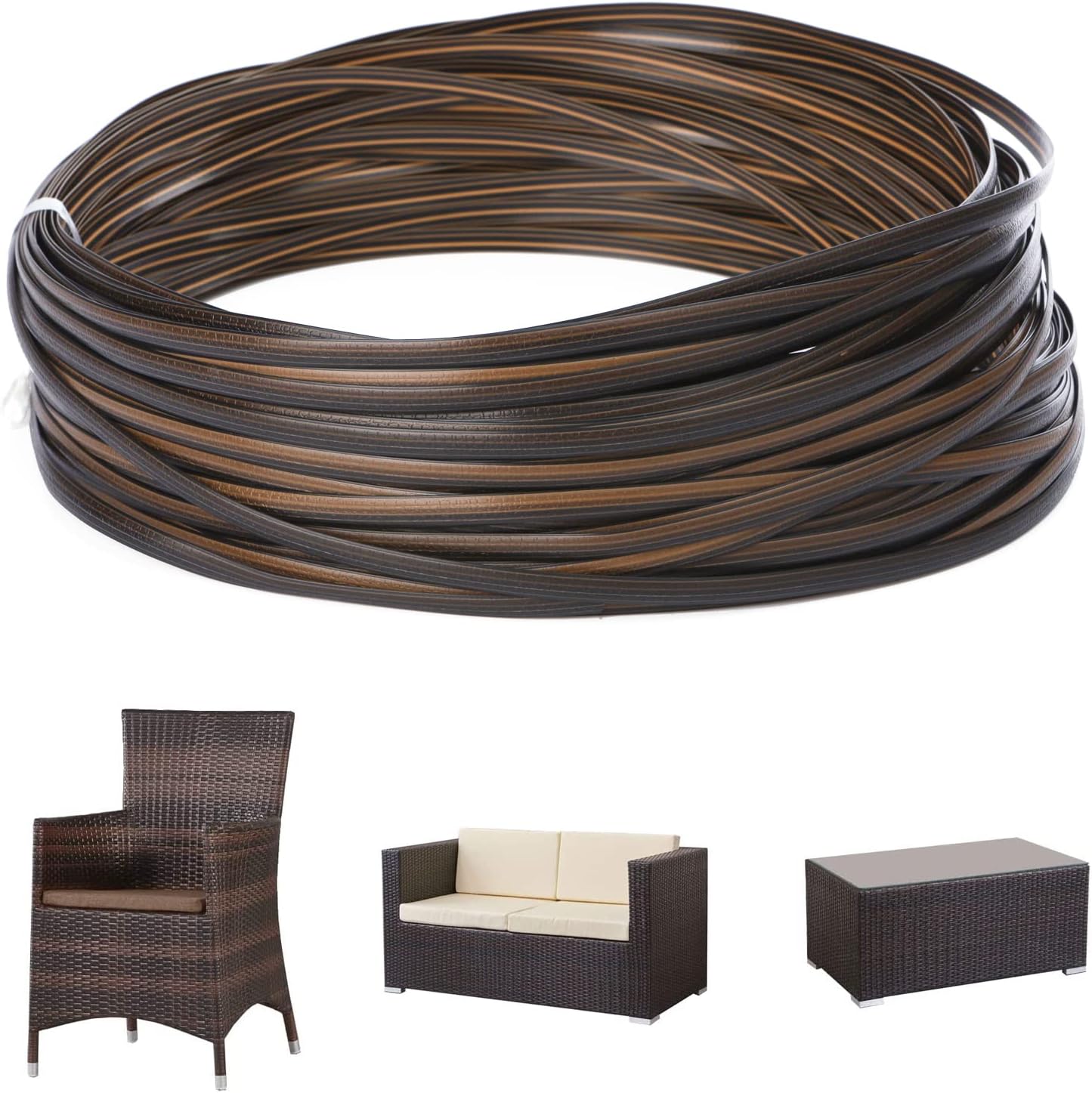 Wicker Repair Kit with Weaving Tool, 120ft Two-Tone Gradient Dark Brown with Brown Stripes, Plastic Rattan Material for Patio Rattan Furniture Repair Replacement Supplies : Patio, Lawn & Garden