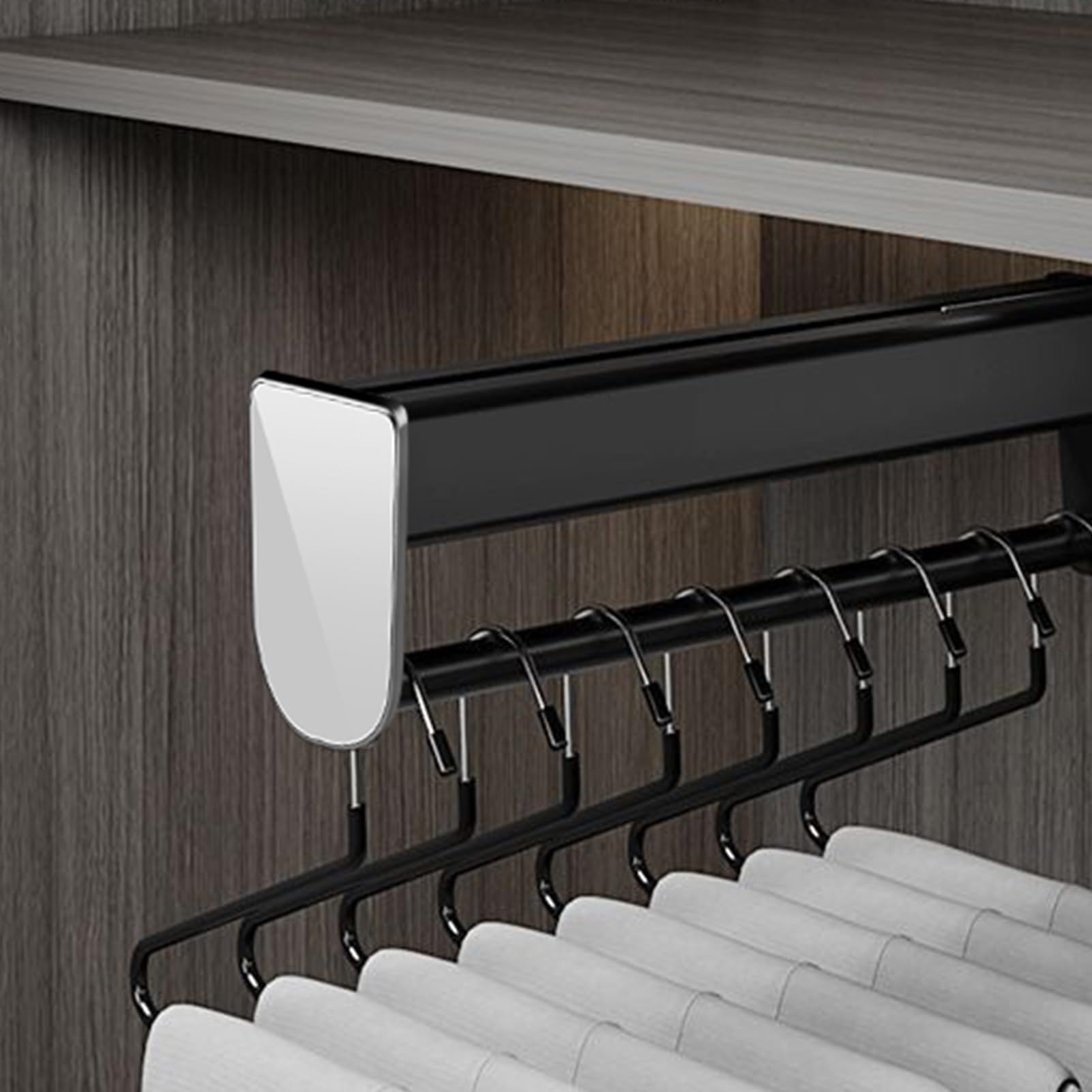 WOTZOV Sliding Wardrobe Hanger With Retractable Trouser Rack Pull Out Closet Rod Heavy Duty 35Kg Capacity Stylish Black Valet Rod 15.7In/40Cm Size，Black 15.7in/40cm