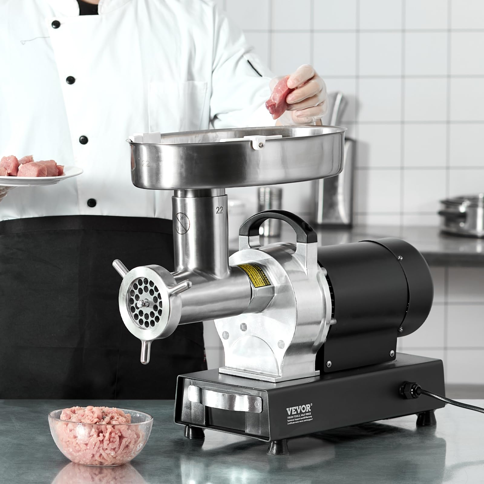 VEVOR Tritacarne Elettrico, Capacità 6,35 kg/min Tritacarne Industriale da Banco con Lama, Piastra di Macinazione, Macchina per Salsicce, Tritacarne Commerciale in Acciaio Inossidabile per Cucina