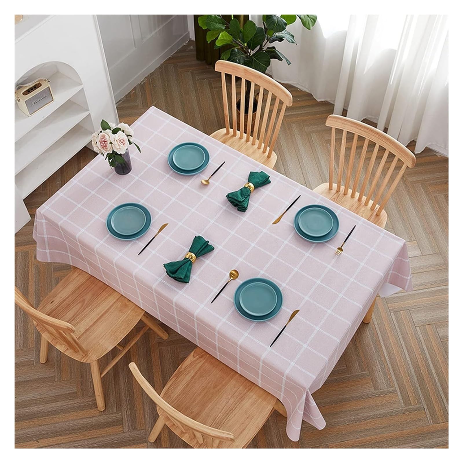 Nappe rectangulaire anti-rétrécissement rose pour cuisine