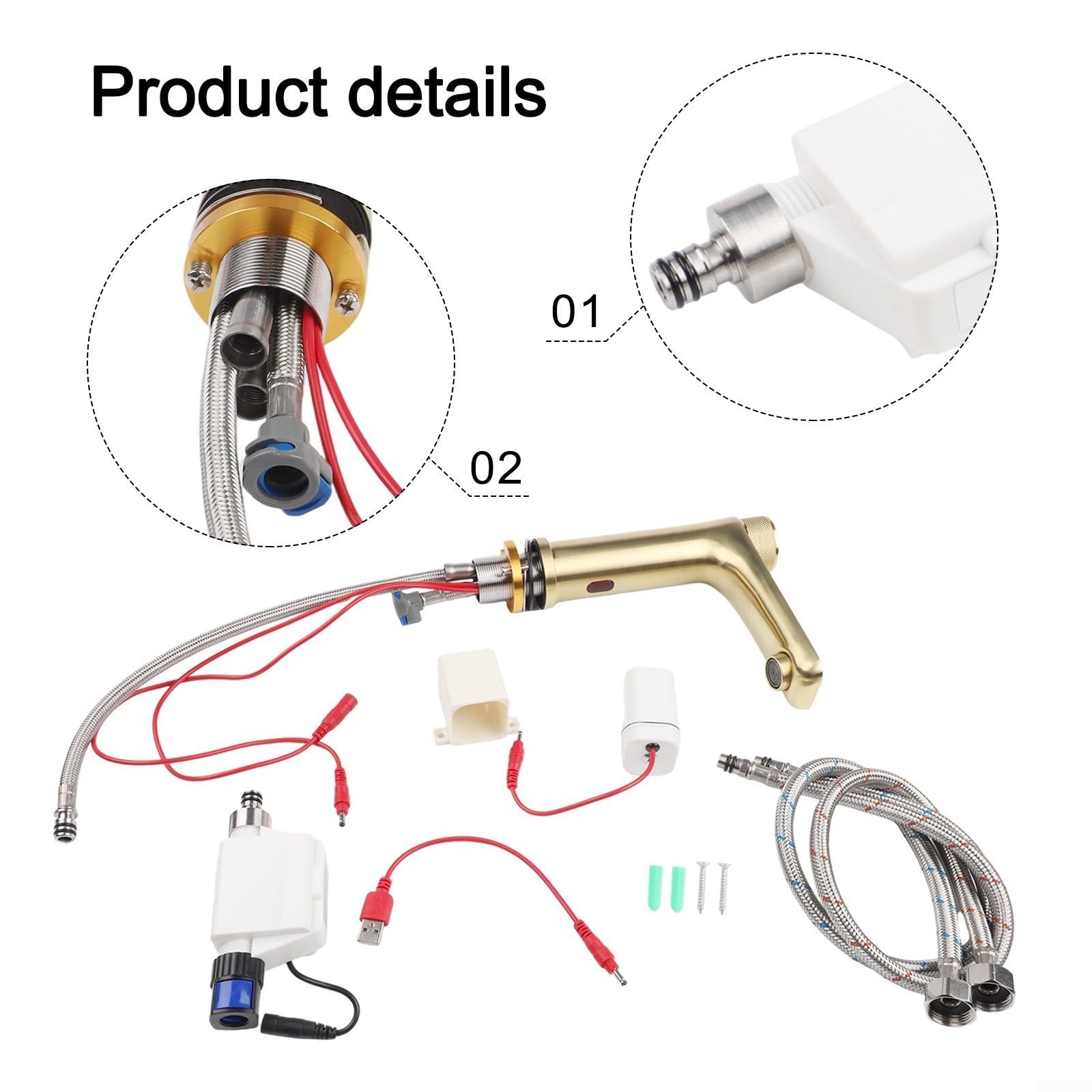 304 para grifo de sensor automático de acero inoxidable, grifo infrarrojo sin contacto, agua fría y caliente, elegante diseño de volante, gris (dorado)