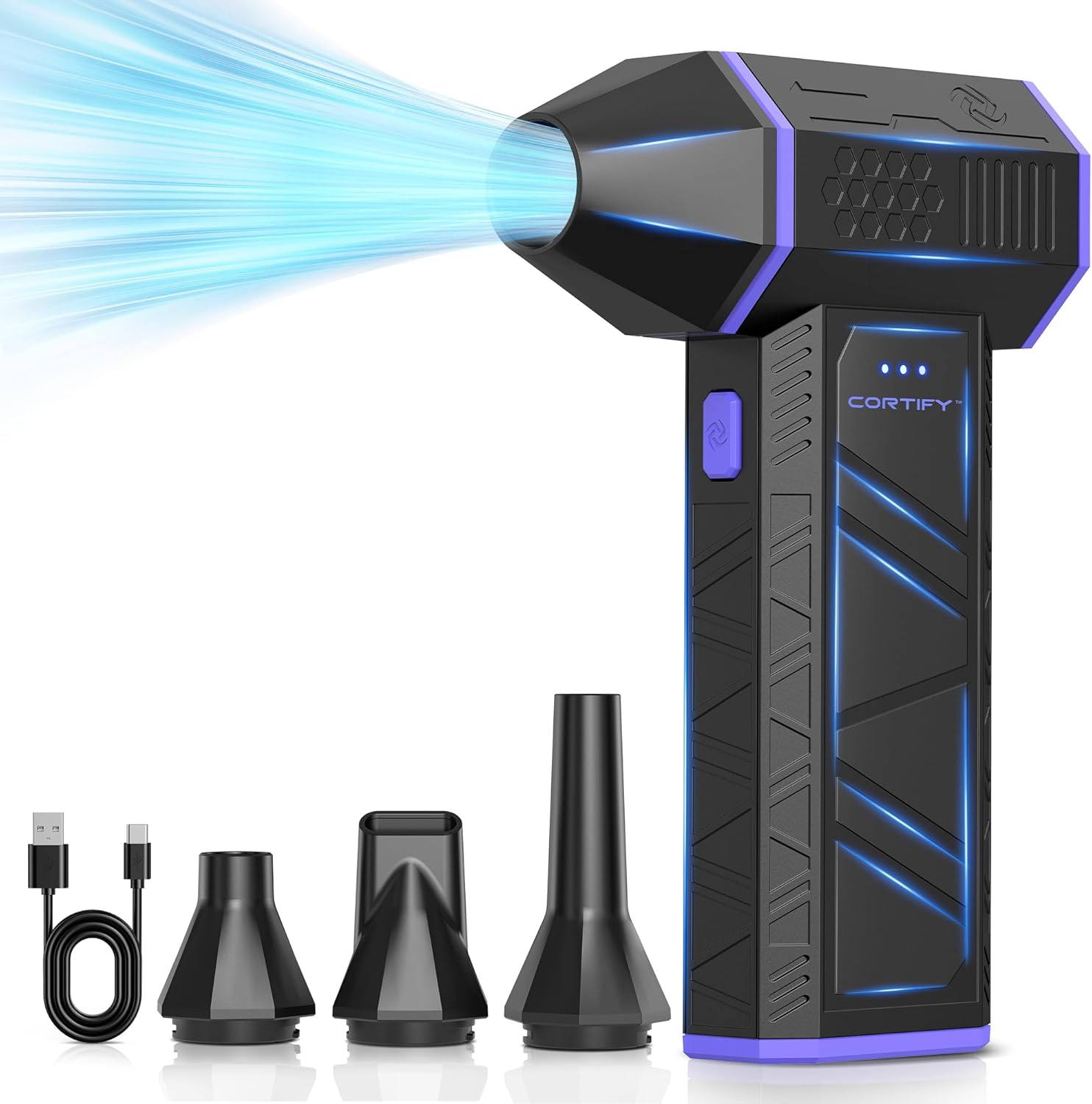 Electric Compressed Air Duster - Cortify 130,000 RPM High-Power Air Blower, Mini Snow Blower Rechargeable 3-Speed Handheld Dust Blower for PC, Keyboard, Electronics, Car and Leaves Cleaning
