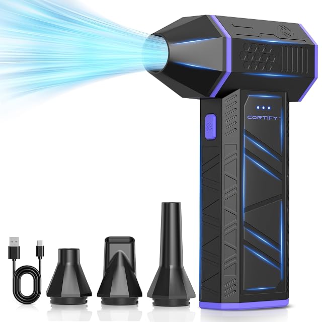 Electric Compressed Air Duster - Cortify 130 000 RPM High-Power Air Blower Rechargeable 3-Speed Mini Handheld Dust Blower