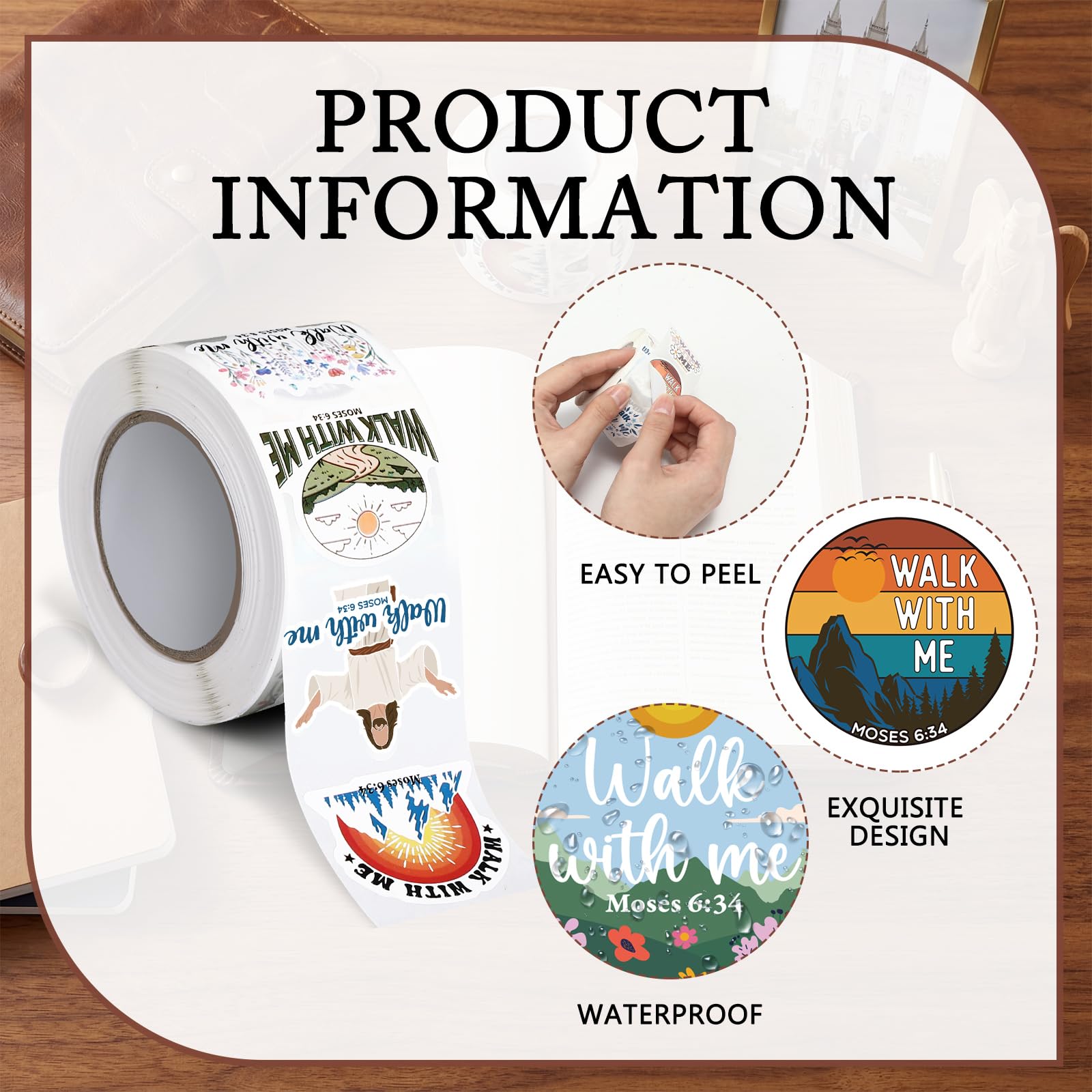 Glenmal 1000pcs Walk with Me Stickers 2026 Mormon Youth Moses 6: 34 Scrapbooking Jesus Religious Bautizo Waterproof Decals Christian Church Faith Baptism Gift for Conference Youth Missionary(Simple)