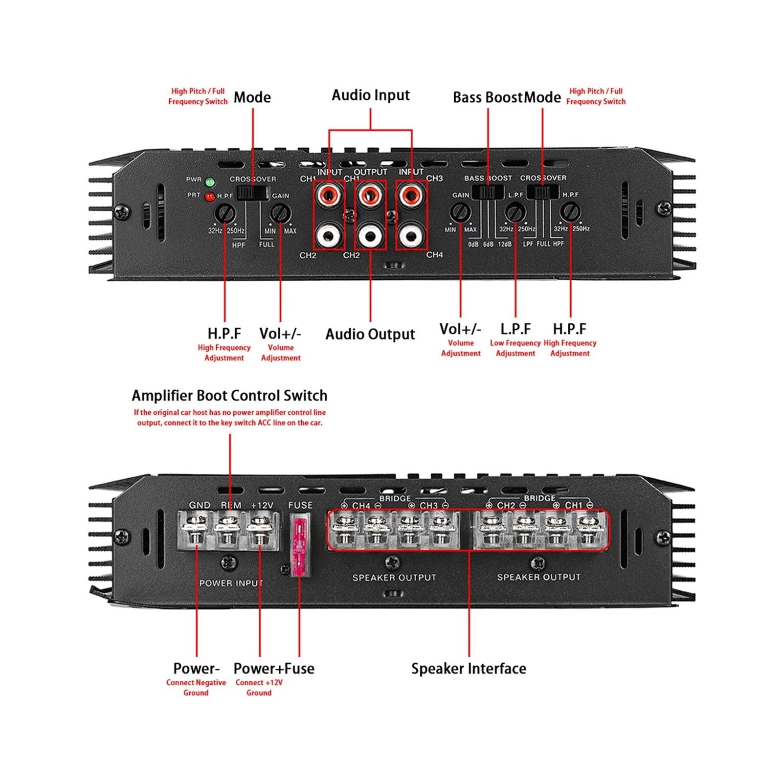 Amplificador, 1 2V 6800W 4 Clase de audio del automóvil del amplificador del automóvil del canal A/b Amplificadores de audio de automóviles potentes amplificadores subwoofer bajo altavoz