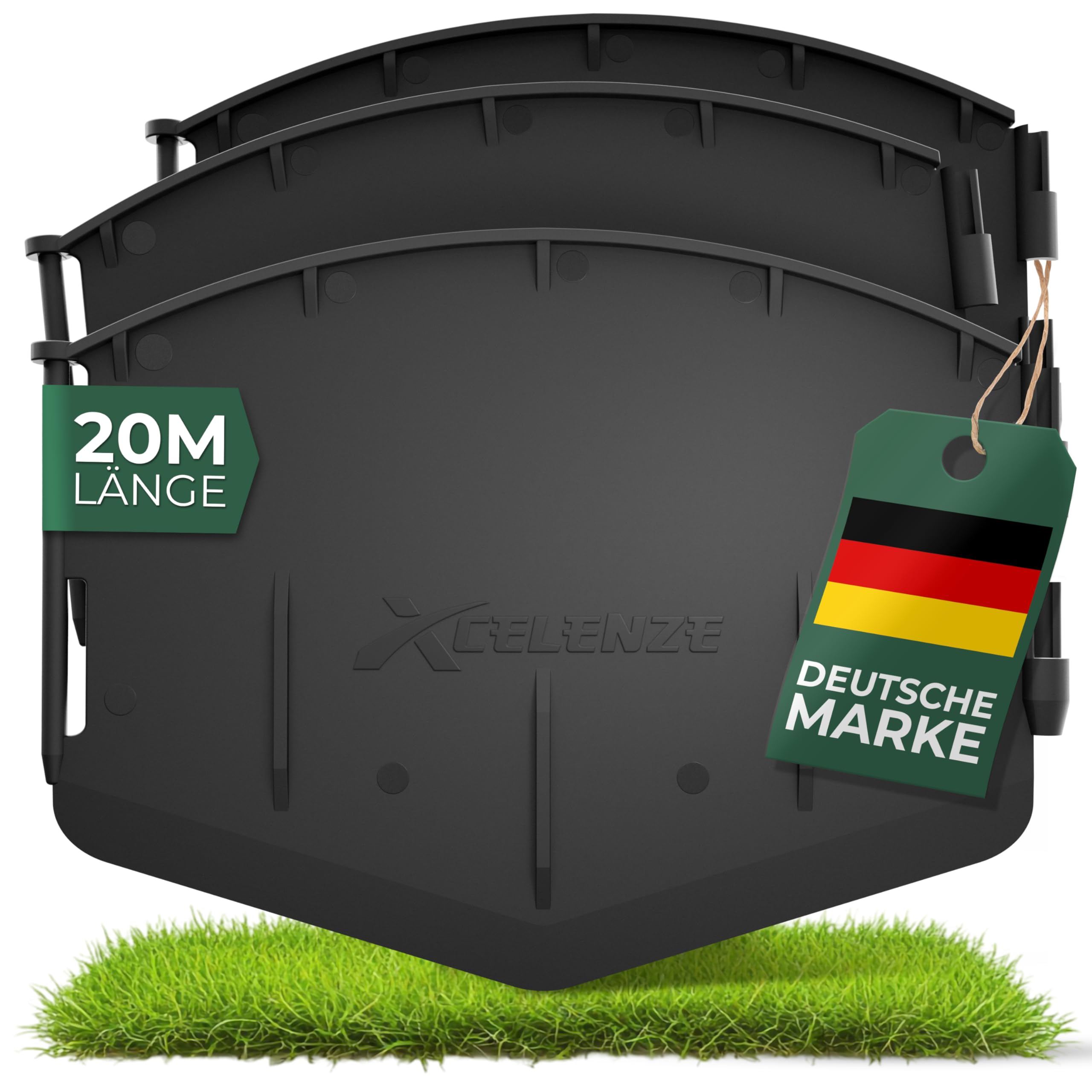 Xcelenze - 20 Meter Flexible Rasenkante Kunststoff Mähkante Beetbegrenzung | zum einschlagen | UV & witterungsbeständig | Beeteinfassung Kunststoff Rasenkantenband – einfaches Verlegen