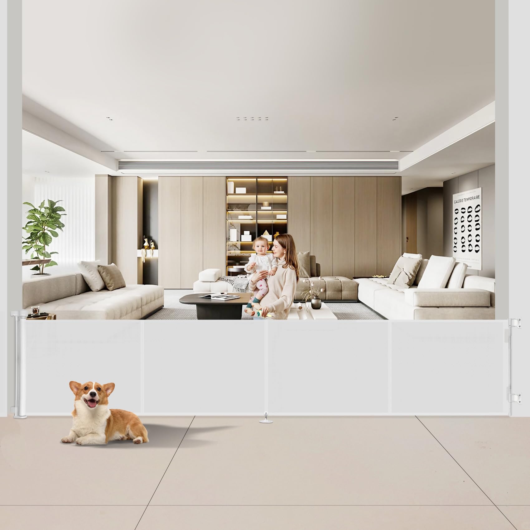 Upgrade 200 inch Retractable Baby Gates Extra Wide with Reinforced Strip Design to Prevent Crawling Through, 200" Retractable Dog Gate, 34" Tall, Retractable Gate for Indoor/Outdoor
