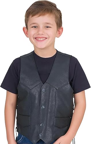 Miniatura 8 de Daniel Smart - Chalecos de cuero para niños, chaleco de cuero negro de primera calidad con diseño único de cuello en V y múltiples bolsillos