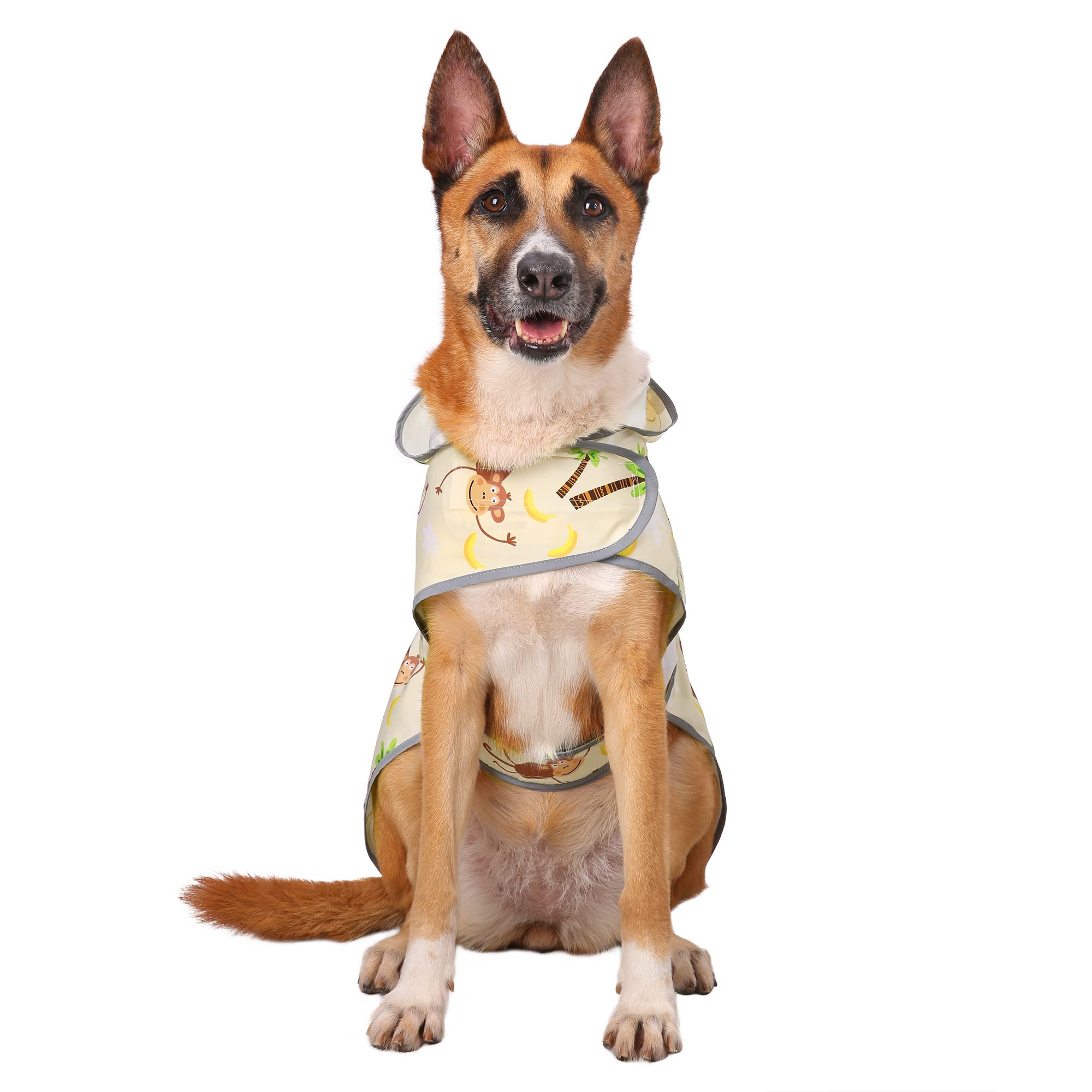 Chubasquero para Perros medianos, Impermeable, con Capucha, Tiras Reflectantes, Agujero para Correa y Poncho, Ajuste Ajustable (Mono, L)