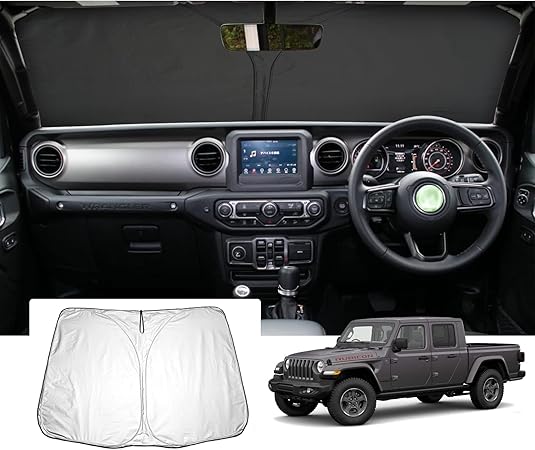 Amazon Gafat Jeep Gladiator ジープ グラディエーター Jt 2代目 21 新型 専用 車用サンシェード フロントガラス用 Uvカット 折り畳み 遮光 断熱 紫外線カット 日よけ 収納袋付 車中泊 軽量 取付簡単 インテリア 防犯対策 サンシェード 車 バイク