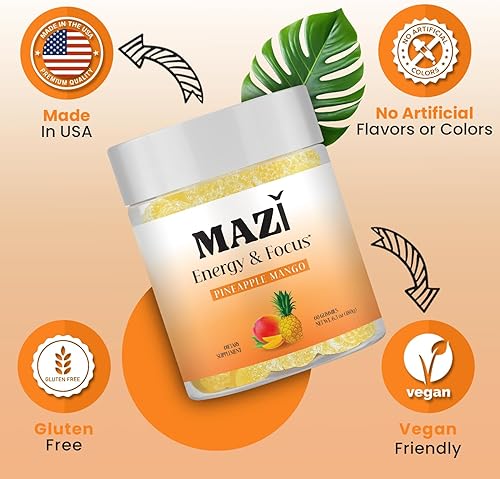 Miniatura 4 de Gomitas Energy & Focus  100 mg de cafeína natural + L-teanina + vitamina B6 y B12 + CoQ10  Suplemento de rendimiento cerebral cognitivo nootrópico