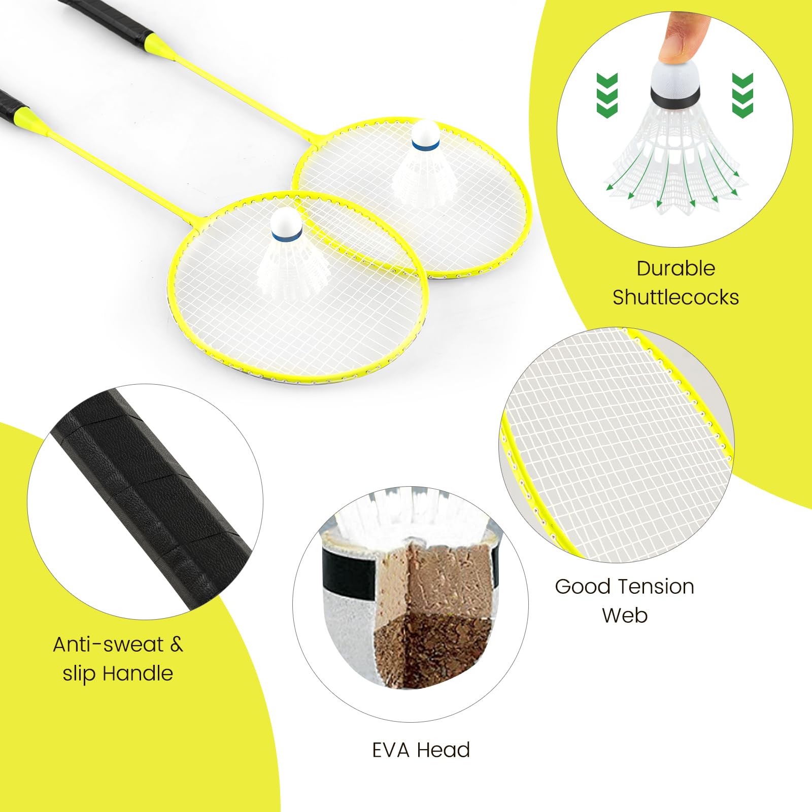 LIFEZEAL Complete draagbare badmintonset, badmintonnet met vrijstaande basis, badminton-trainingsuitrusting met 2 rackets, 2 shuttles, net en opbergdoos (groen