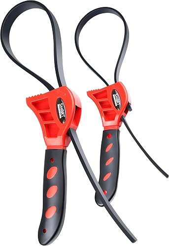 SMART JERRY 2-Pack Rubber Strap Wrenches, Adjustable Oil Filter Wrench | Rubber Wrench, Belt Wrench, Shower Head Wrench, PVC Pipe Wrench, Water Filter Wrench, Plumbers Wrench, Strap Wrench Plumbing