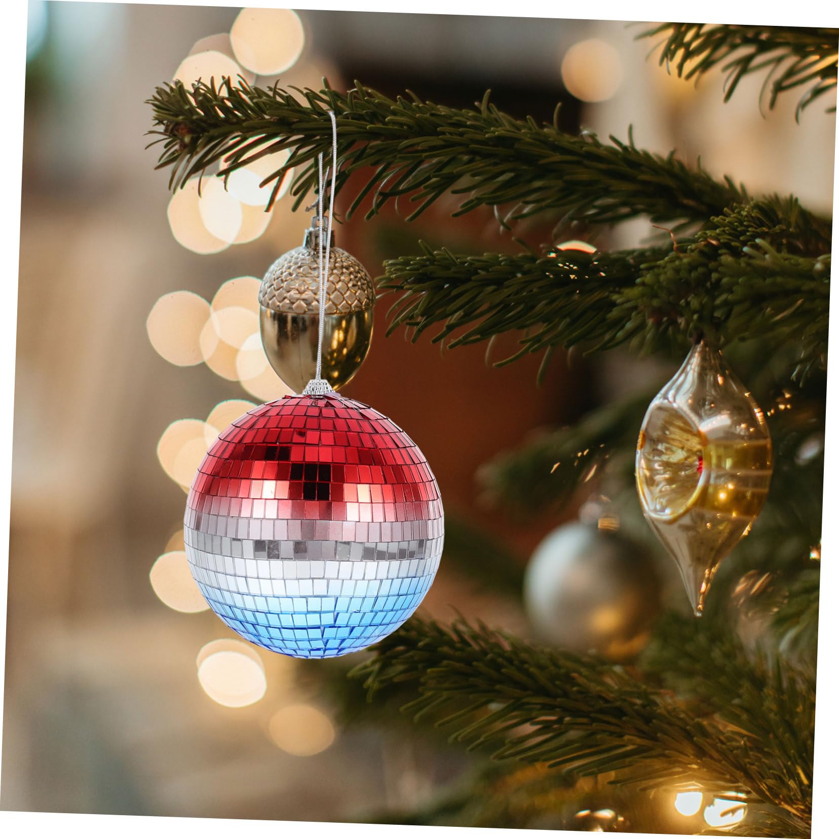 GOOHOCHY Disco Ball Mirror Lightweight Glass Mirror Ball Party Decorations Christmas Wedding Decor Red White Blue