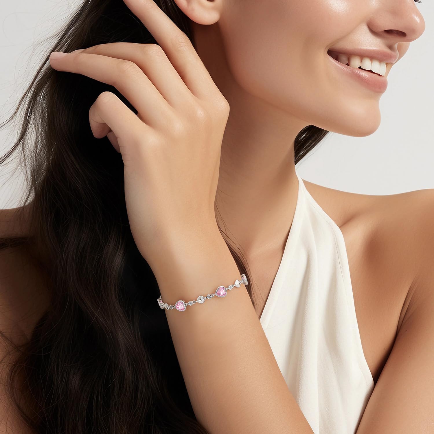 925 Sterling Silver Birthstone Heart Bracelet Jewelry Gift for Women | Rose Gold Plated Bracelets,Hypoallergenic,Adjustable Chain Personalized Anniversary Christmas Jewelry Gift for Mom Wife