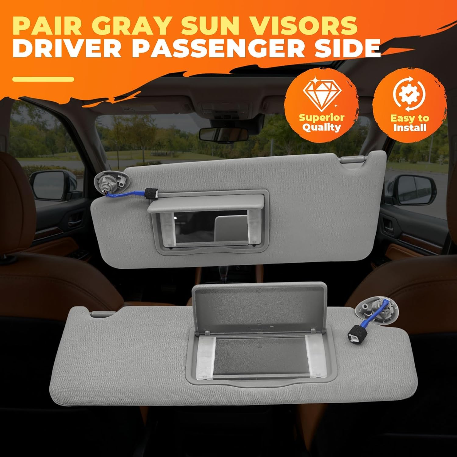 Pair Sun Visors Driver&Passenger Side Compatible with Pilot 2016-2022 Ridgeline 2018-2020 Left Right Gray 83280-TG7-A12ZB 83230-TG7-A12ZB