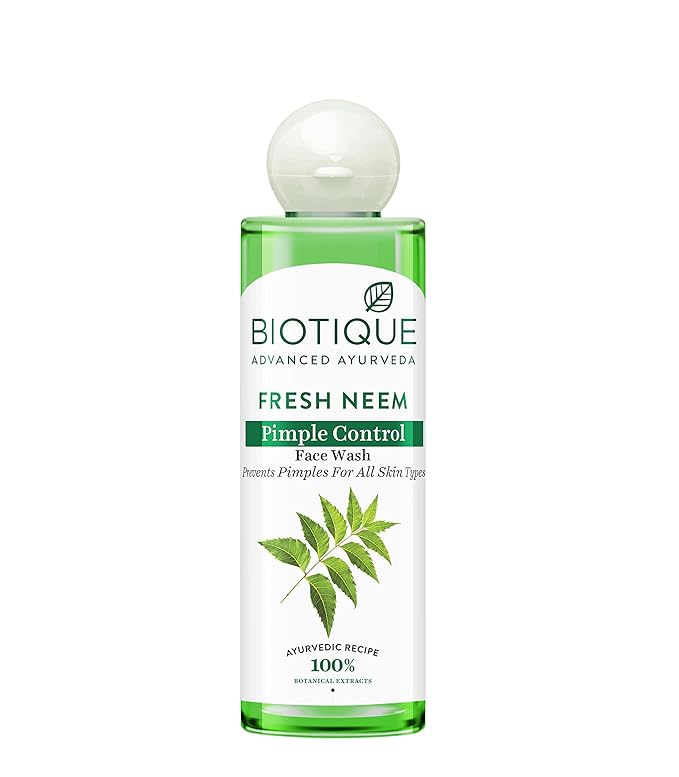 Biotique Fresh Neem Pimple Control Face Wash Ayurvedic and Organically Pure Prevents Pimples 100% Botanical Extracts Suitable for All Skin Types 200mL