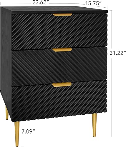 Miniatura 2 de JIEJIEGAO Armario de almacenamiento Accent con 3 cajones, mesita de noche con 4 pies de hierro de metal, cómoda estable y duradera adecuada para