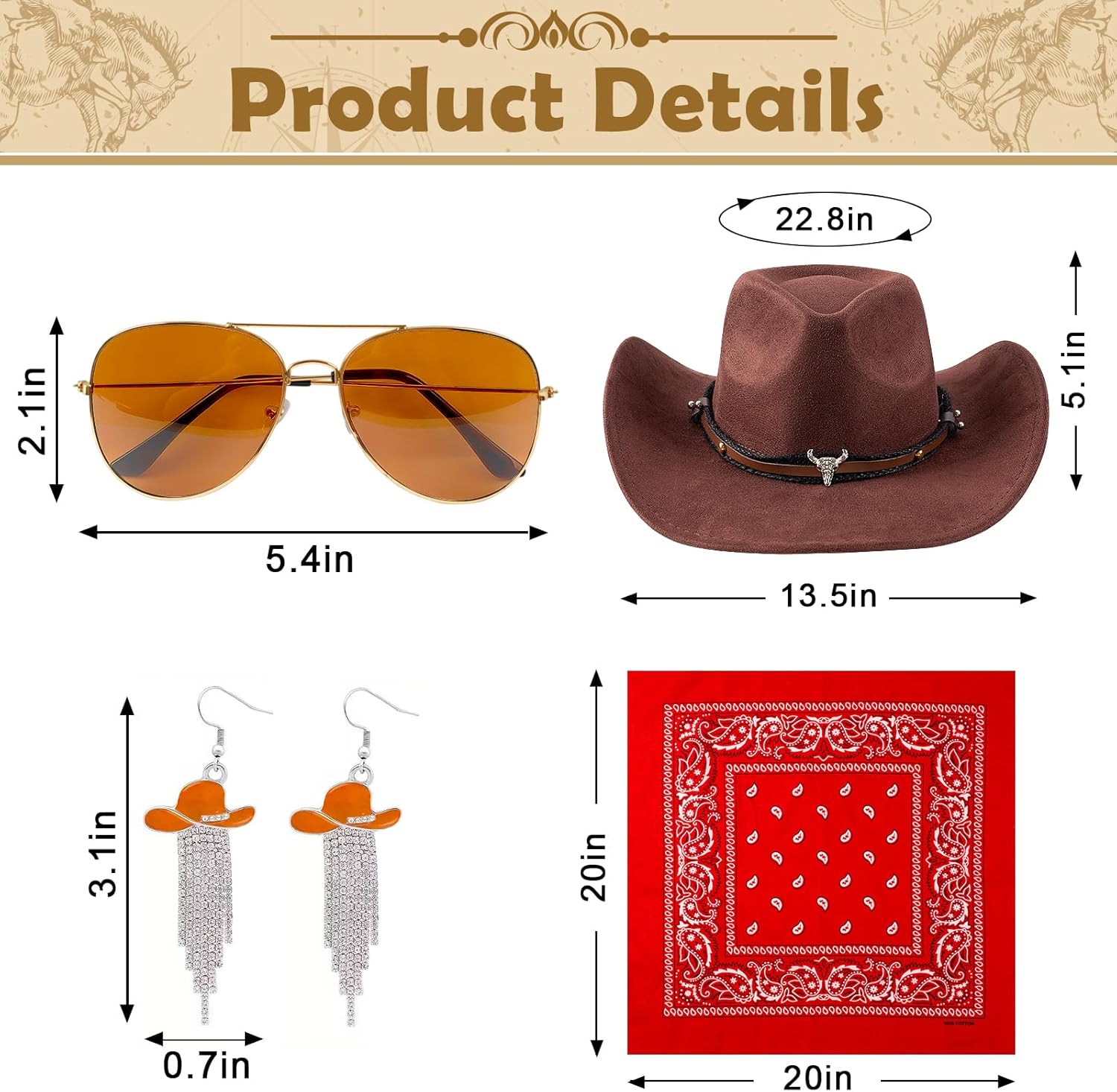 Cowgirl Outfits for Women Western Cow Girls Costume Tassel Fringe Vest Cowboy Hat and Accessories Set - Image 4