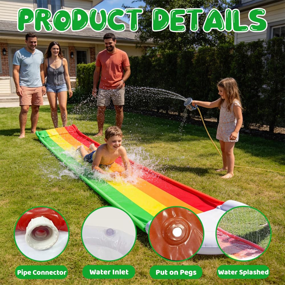 Tapis Glisse Eau, 480x76 cm Tapis de Glisse Eau Enfant avec Bodyboard, Toboggan Aquatique Adulte, Toboggan Piscine Gonflable pour Fête D'été, Jardin, Activités Aquatiques en Extérieur