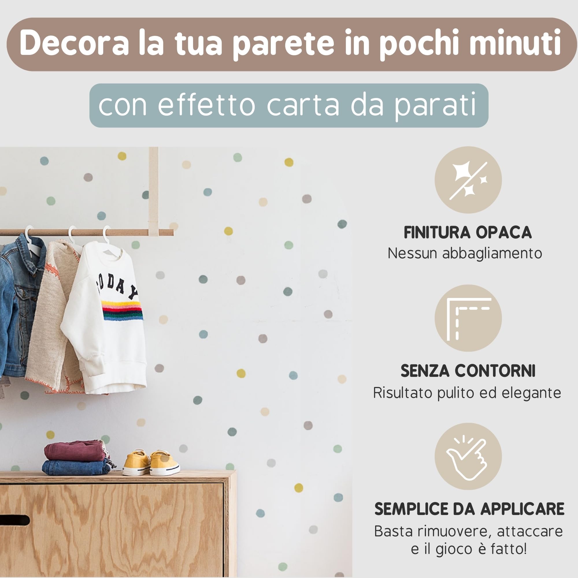 Adesivi Murali Bambini | Adesivi Cameretta Bambino Bimba Pois a Matita | Effetto Carta da Parati Adesiva | Copre 9 m² | 420 pezzi | TRESXICS (Blu)