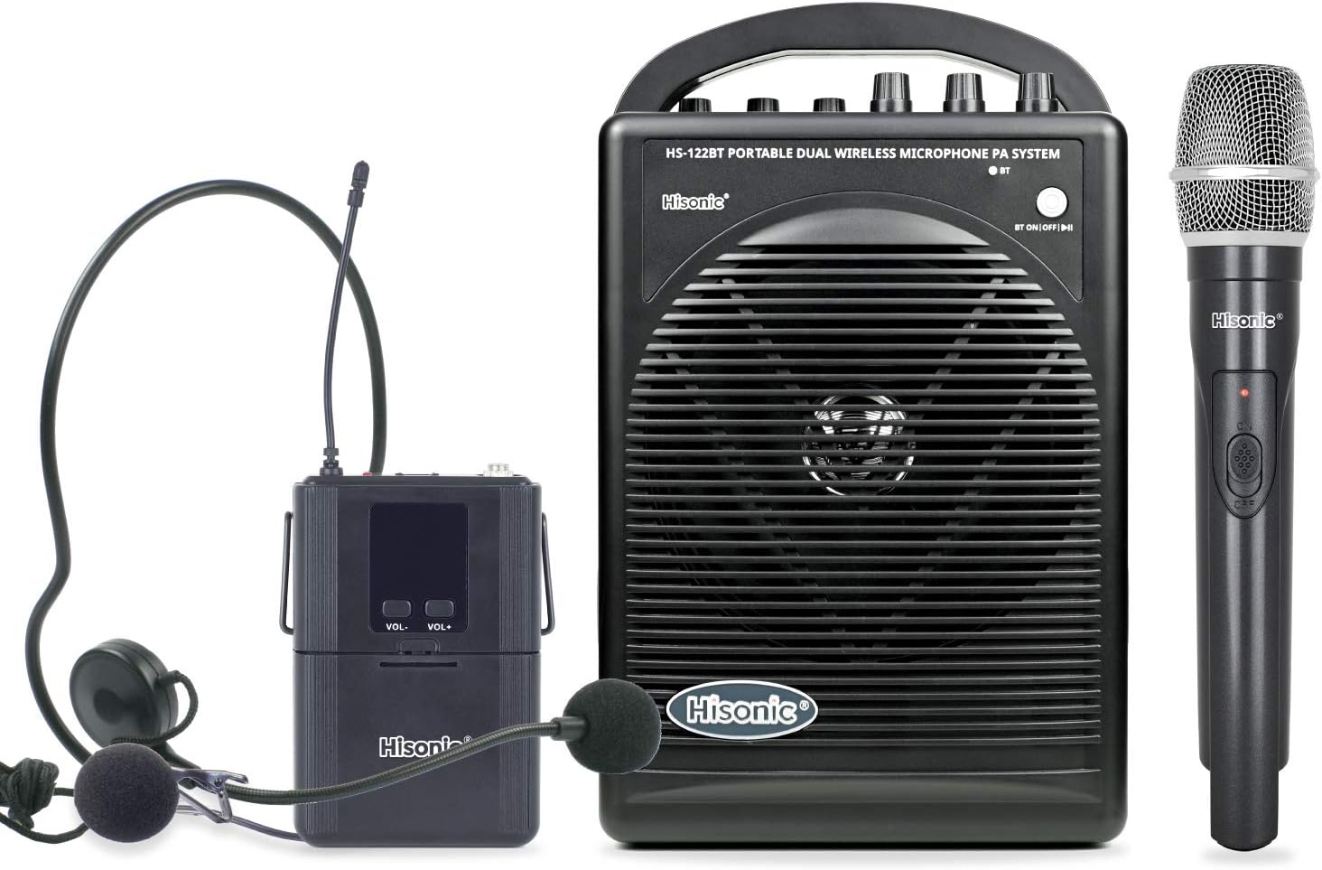 Hisonic HS122BT-HL Portable and Rechargeable PA System with Dual UHF Wireless Microphones & Bluetooth Connection