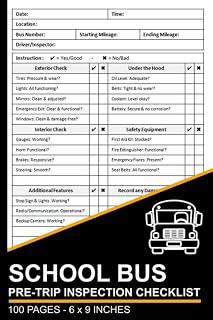 School Bus Pre-Trip Inspection Checklist: School Bus Drivers Vehicle Inspection Report Book | Bus Safety and Maintenance Inspection Forms