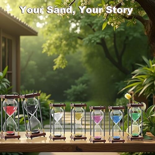Miniatura 8 de Gafas de hora con arena, 60 minutos reloj grande de madera con temporizador de arena de 10 pulgadas, reloj de arena de 1 hora, reloj de arena