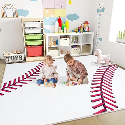 MASTIEE Baseball Rugs for Boys Bedroom, 4x5 Machine Washable Sports Rug,