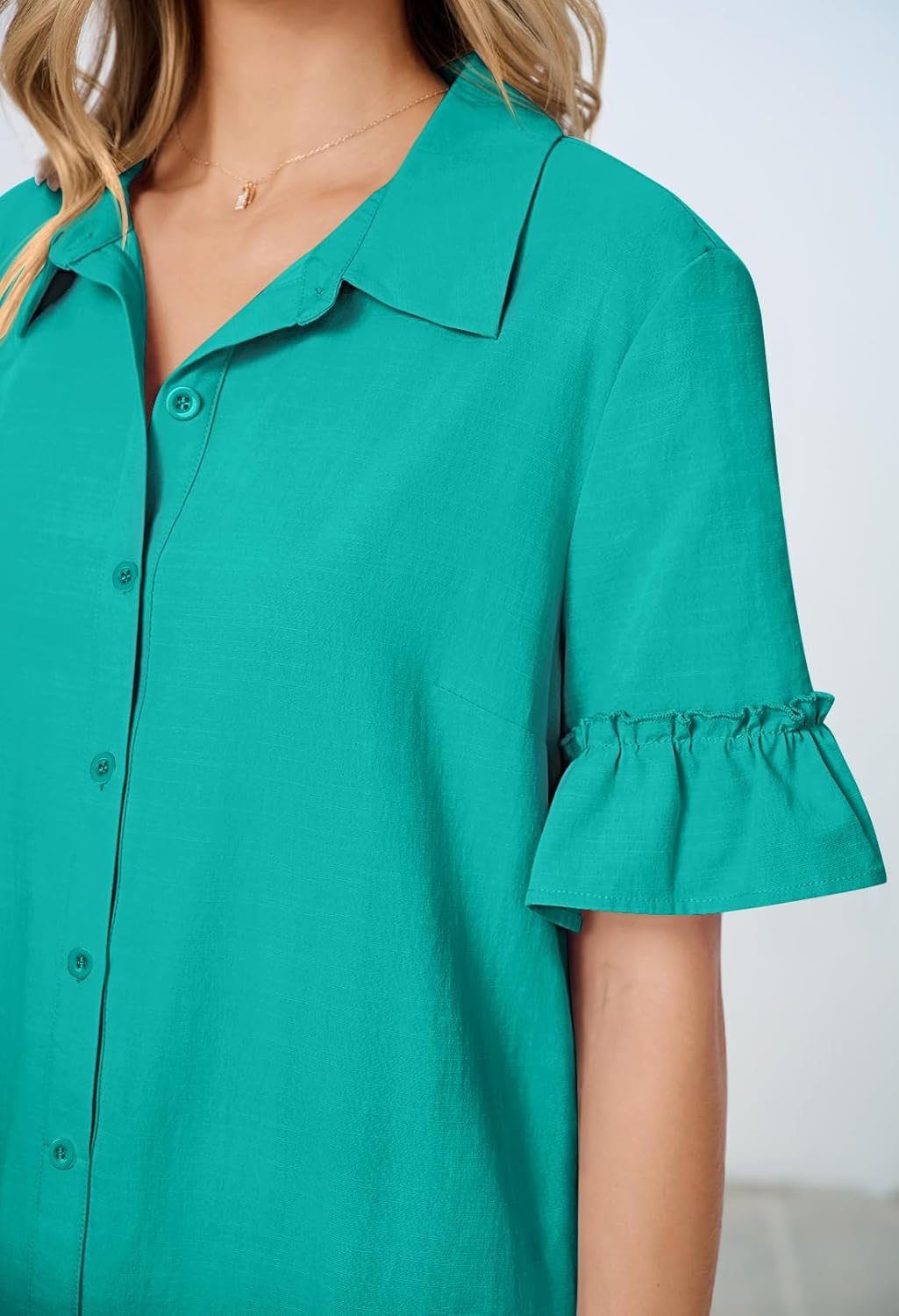 MEROKEETY Women's 2026 Summer Casual Shirt Dress Button Down Ruffle Sleeve Shift Mini Dresses with Pockets - Image 5