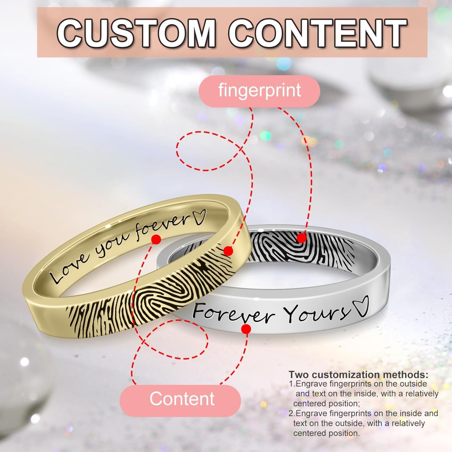 S925 Sterling Silver Actual Fingerprint Ring Custom Thumbprint Ring Personalized Print Photo Rings Memorial Sympathy Jewelry Gift Engraved Fingerprint Jewelry Signet Rings for Her