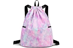 Kids Summer Camp Backpack Drawstring Design Galaxy Pink