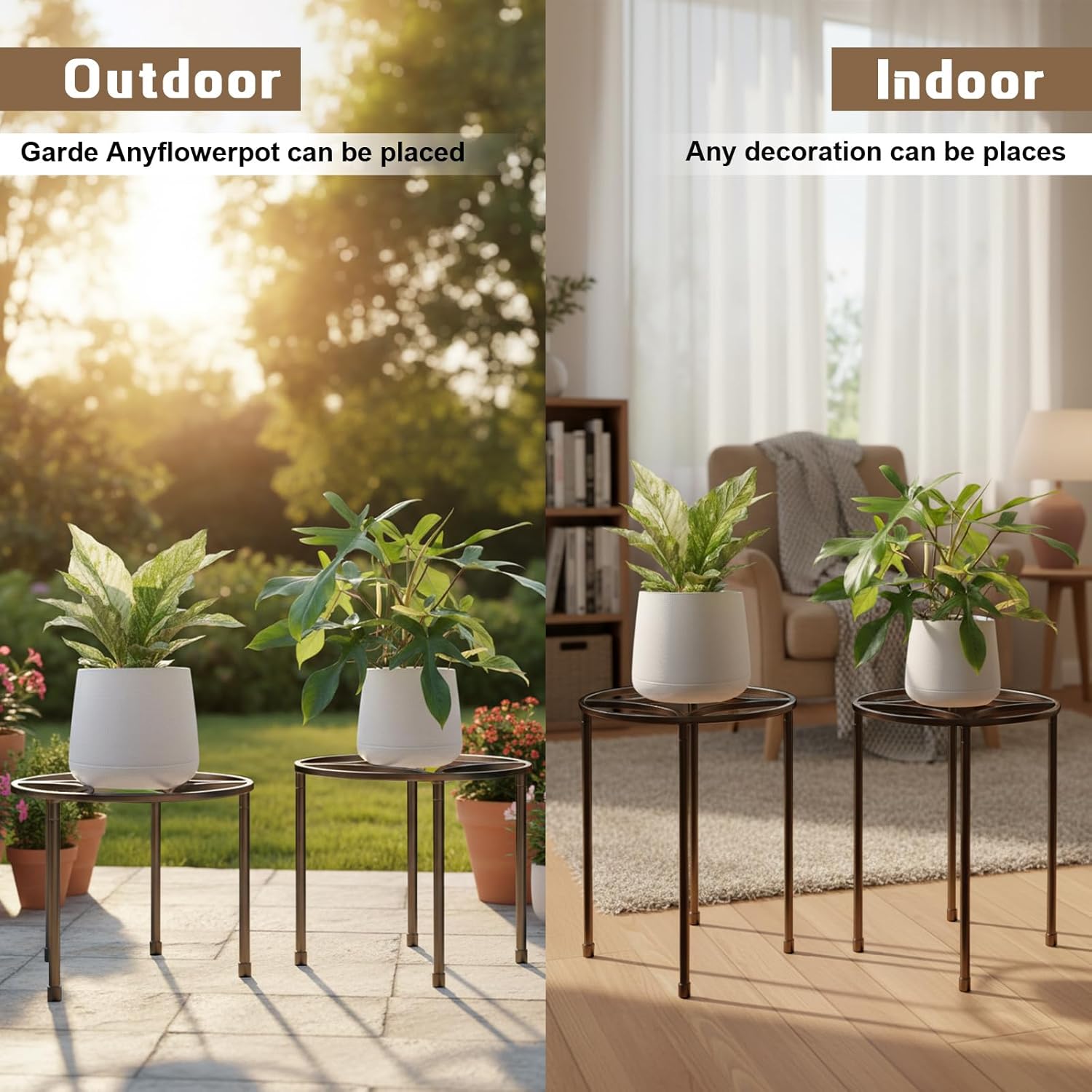 3 Pack Heavy Duty Metal Plant Stand for Potted Plant for Home Indoor Outdoor, 160 Lbs Capacity Sturdy Construction Plants Riser Rustproof Flower Holder for Garden, Patio Housewarming