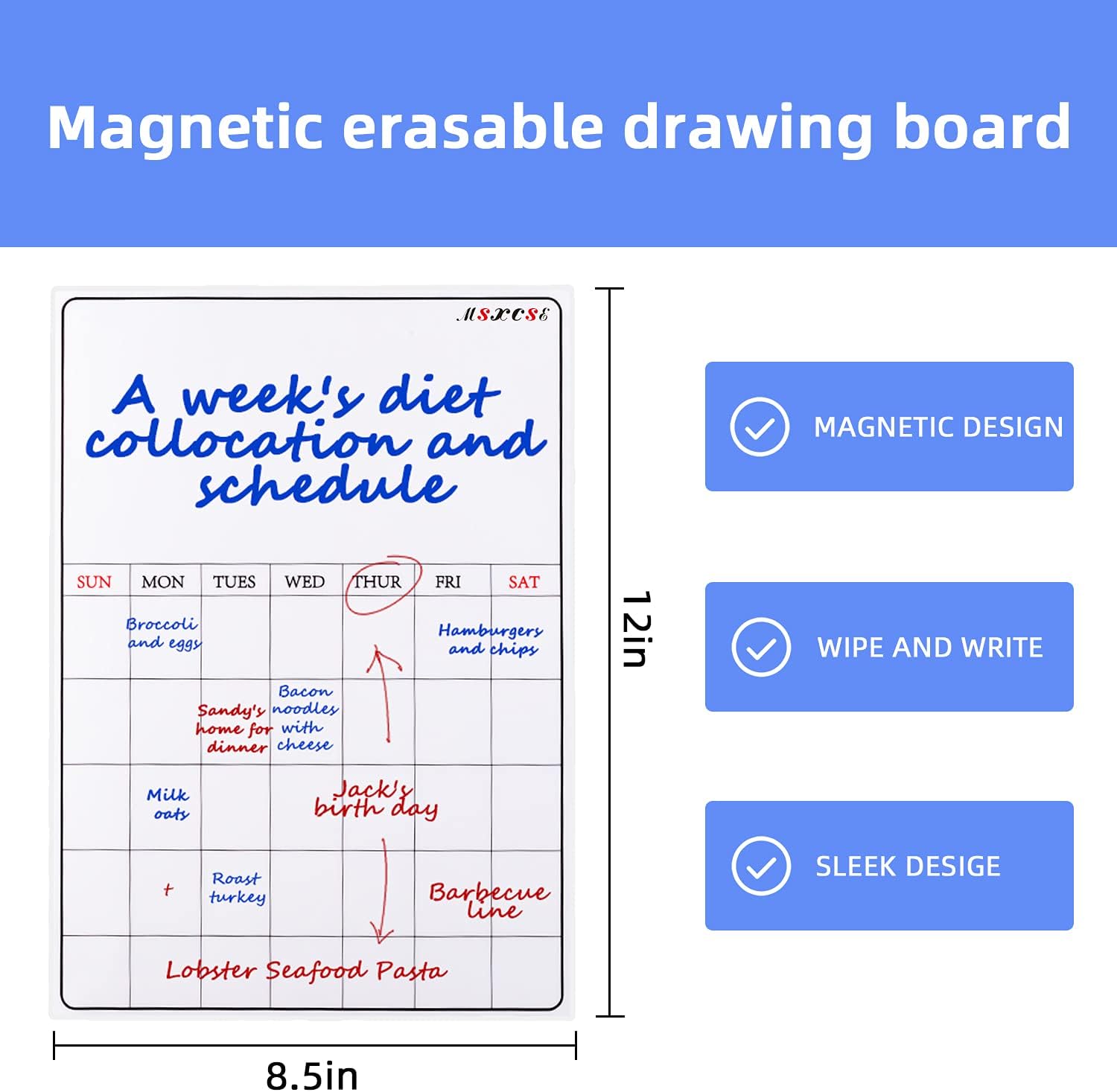 Magnetic Whiteboard Calendar for Refrigerator, Dry Erase White Board Meal Menu Planner Organizer with Weekly Planning List, 11” x 12” Dry Erase Calendar Board for Wall，2 Colored Markers : Office Products